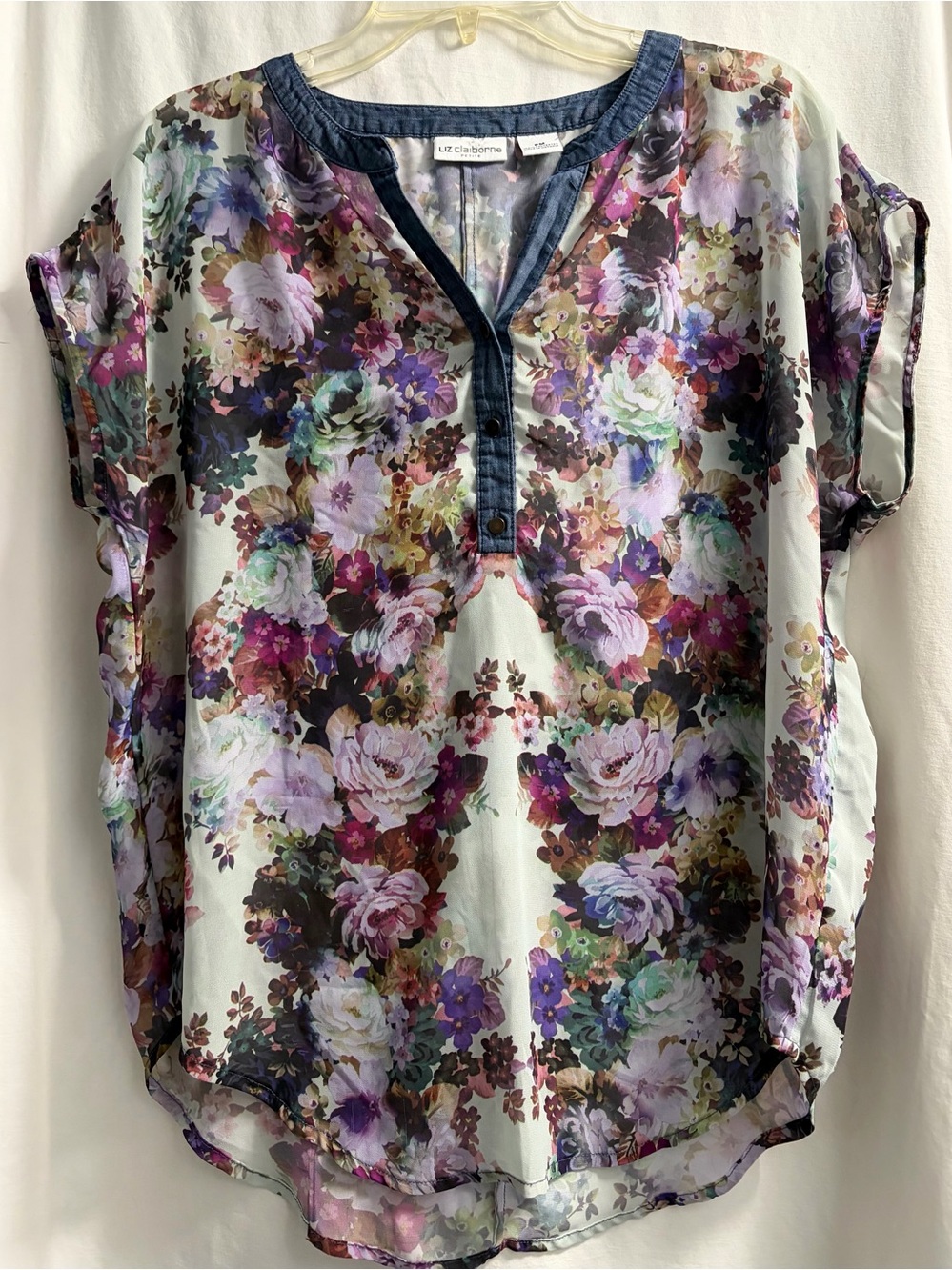 Liz Claiborne Floral Split-Neck Blouse in Purple, Pink, Green